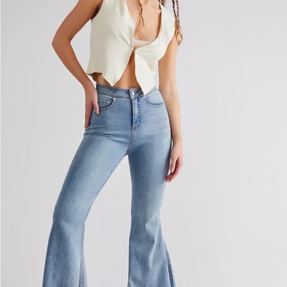 We The Free Free People CRVY Ma Cherie High Waist Lace Up Back Flare Jeans 31
